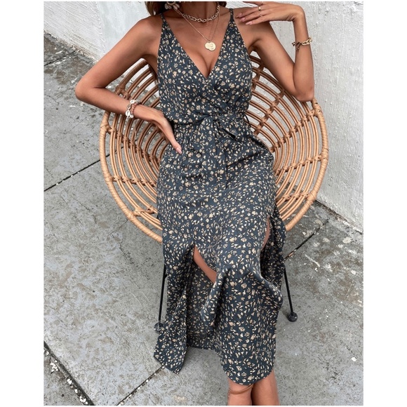 Bohemian  Floral Split Hem Cami Maxi Dress - Picture 2 of 4